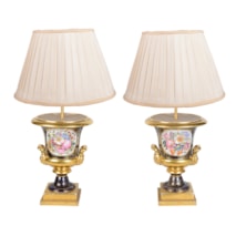 Pair late 19th Century French Sevres style porcelain urn lamps.
